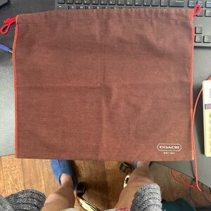COACH Brown Drawstring Dust Bag with Red Trim 16x13